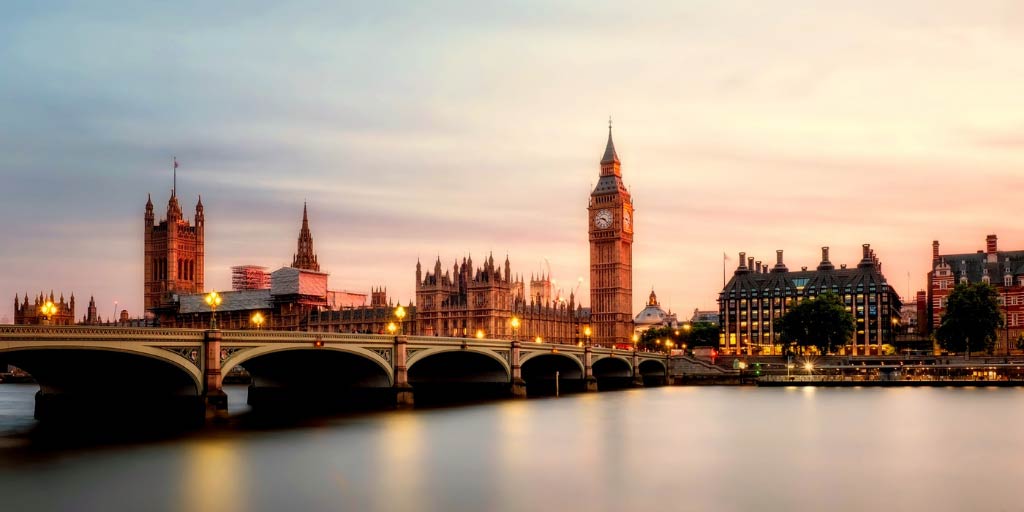 Big Ben in London against hazy sunset