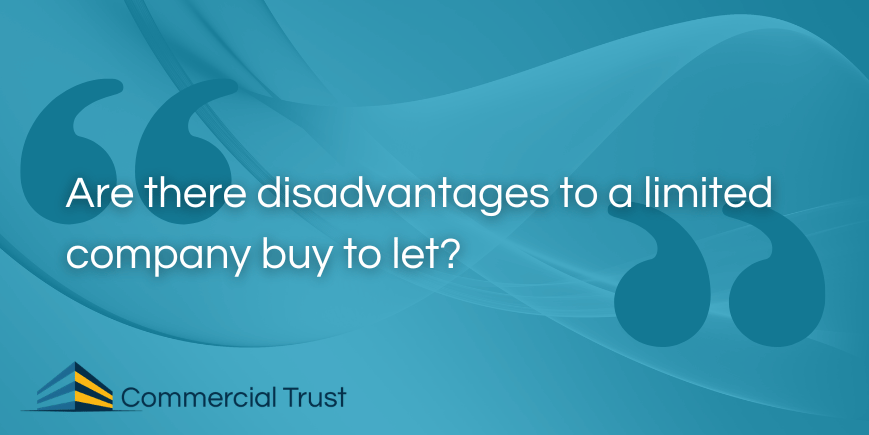 Blue banner with swirled background showing text: Are there disadvantages to a limited company buy to let?