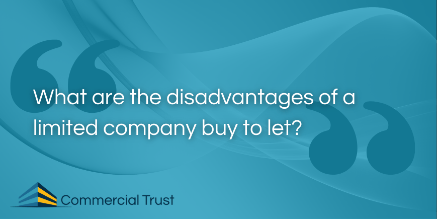 Blue banner with swirled background showing text: What are the disadvantages of a limited company buy to let?