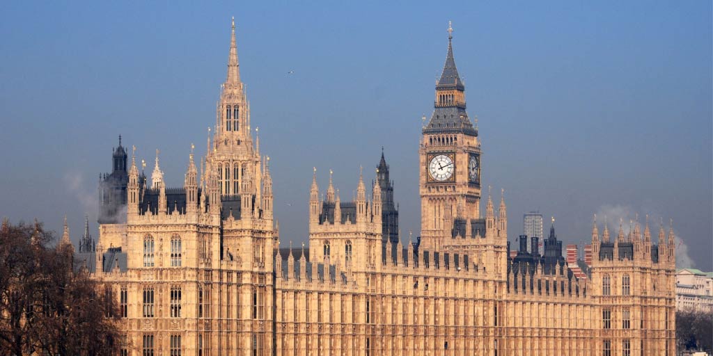 The Houses Of Parliament close up with hazy sky in background